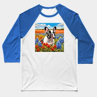 French Bulldog Puppy in Texas Wildflower Field Baseball T-Shirt